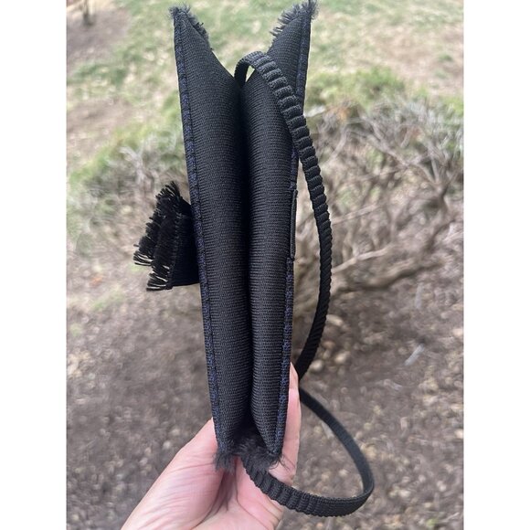 Rothy's convertible shoulder clutch blue black fringe bow bag coquette - Picture 5 of 16